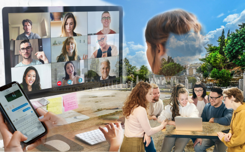 Virtuelle Agora - erzeugt in Photoshop anhand der Pools von freepik, Pexels und Pixabay